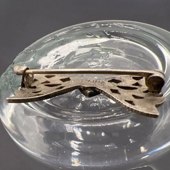 1930s Sterling Silver Brooch Pin Filigree Blue Stone Center Floral Vintage 925 - Picture 6 of 8